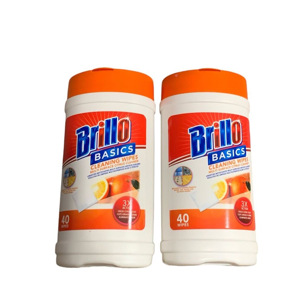Brillo Basics Multi Surface Citrus Cleaning Wipes Orange 40 Count new set of two